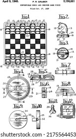 1940 Vintage Chess And Checker Game Patent Art