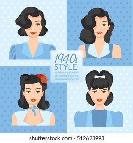 1940s Vintage Hairstyle : Vector Illustration