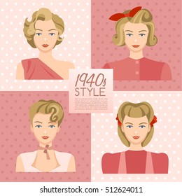 1940s Vintage Hairstyle : Vector Illustration