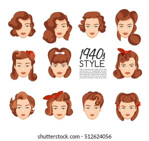 1940s Vintage Hairstyle : Vector Illustration