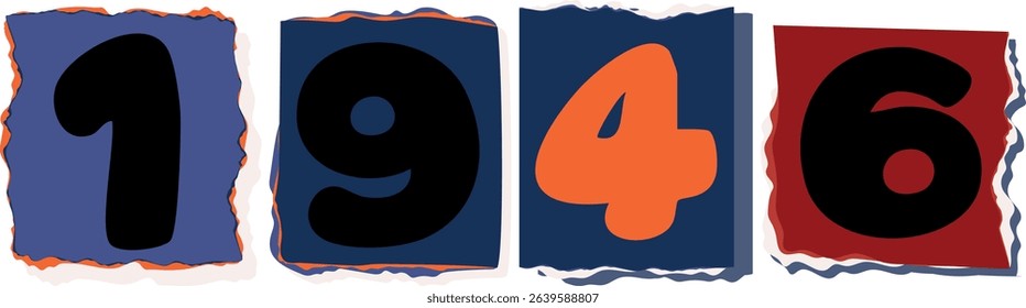 1946 Retro torn paper number Design art