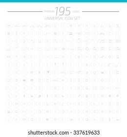 195 Big Web Universal Icon Set,Line Icons on white background,clean vector