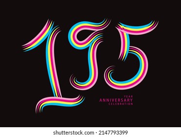 195 number design vector, graphic t shirt, 195 years anniversary celebration logotype colorful line, 195th birthday logo, Banner template, logo number elements for invitation card, poster, t-shirt.