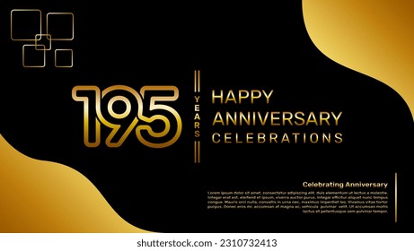 195 year anniversary logo design with a double line concept in gold color, logo vector template illustration