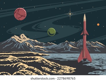 1950-1960s Retro Comic Book Style Space Fantastic Illustration