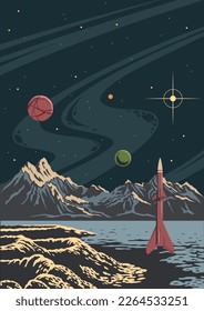 1950-1960s Retro Futurism Space Comic Book Style Science Poster