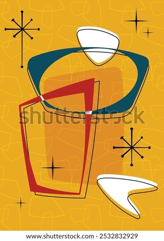 1950s - 1960s Abstract Background, Atomic Age Style Template for Retro Party Posters, Covers, Illustrations. Space Age Shapes and Colors