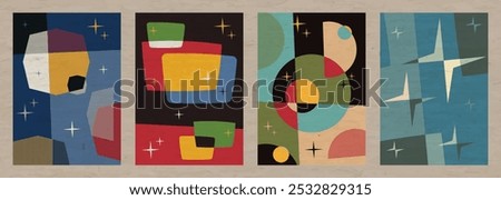 1950s - 1960s Abstract Backgrounds, Atomic Age Colors and Style, Space Age Posters Template Set, Aged Texture Patterns