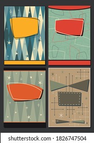 1950s, 1960s Poster, Banner, Card Background Set, Mid Century Modern Shapes and Colors 