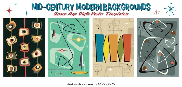 1950s - 1960s Style Background, Vector Template for Retro Party Posters, Invitations, Illustrations. Mid Century Modern Space Age Decorative Style, Abstract Shapes and Colors