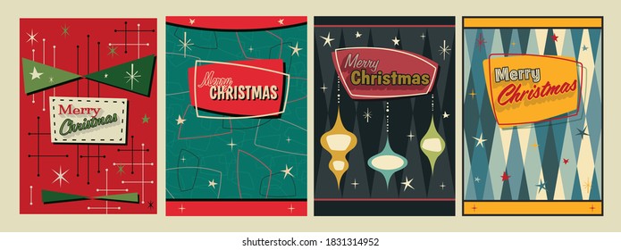 1950s, 1960s Style Christmas Holiday Postcards, Posters, Covers Template Set, Christmas Decorations, Abstract Patterns