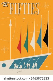 1950s Background, Mid Century Modern Style Illustration, 50s Template for Retro Party, Event Poster, Atomic Age Style, Space Age Design, Abstract Shapes and 1950s Colors