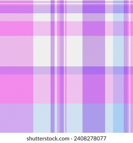 Patrón de fondo de la década de 1950 sin fisuras, el tartán de bandana marca textil. Textura vectorial de tela primaria de color violeta y blanco.