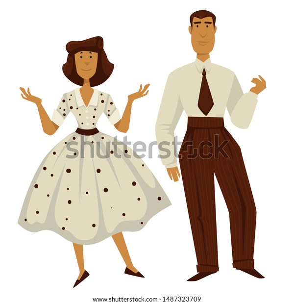 1950s Couple Man Trousers Tie Woman Stock Image Download Now