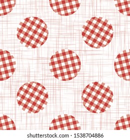 1950s Gingham Polka Dot Seamless Vector Repeat Pattern. Classic Red And White Texture Background. Retro Lolita Fashion Textile, Picnic Table Cloth Fabric. Vintage Apron Allover Print. Vector Eps 10 