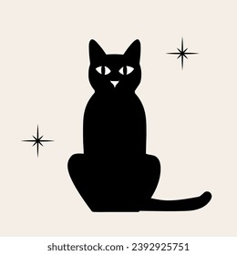 1950s Mid Century Modern Atomic Black Cats and Starbursts, Vector Illustration, 50s retro mcm atomic black cat