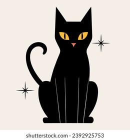 Gatos y Starbursts Atómicos Modernos de los años 50 a mediados del siglo, Ilustración vectorial, Retro Mcm gato negro atómico de los años 50