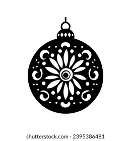 1950s Mid Century Modern Retro Vintage Christmas Ball Bauble, in Black and White, Vector line art, Illustration, black outline, minimal design, isolated