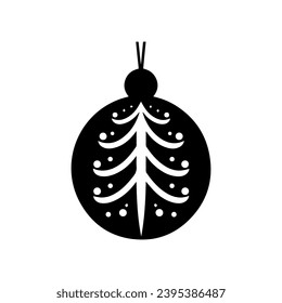 1950s Mid Century Modern Retro Vintage Christmas Ball Bauble, in Black and White, Vector line art, Illustration, black outline, minimal design, isolated