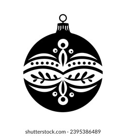 1950s Mid Century Modern Retro Vintage Christmas Ball Bauble, in Black and White, Vector line art, Illustration, black outline, minimal design, isolated