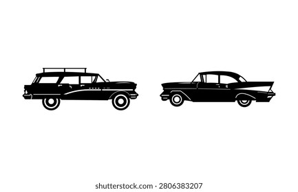 1950s old car vector silhouette isolated on white background	