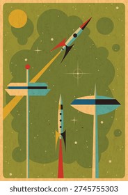 1950s Poster Vector Template. Mid Century Modern Style Illustration, 50s Template for Retro Party, Event Poster, Atomic Age Style, Space Age Design, Abstract Shapes, 1950s Colors, Aged Paper Texture