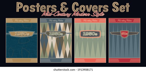 1950s Posters and Covers Set, Mid Century Modern Style Backgrounds