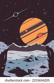 1950s Retro Style Fantastic Space Landscape Poster