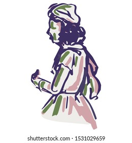1950s retro woman illustration. Hand drawn loose lineart style of fifties vintage fashion lady clip art.