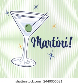 A 1950s style vector image of a classic Martini, designed to celebrate the iconic Martini Day. 