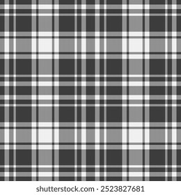 1950s tartan seamless background, 60s plaid check texture. Scrapbook pattern fabric textile vector in grey and white colors palette.