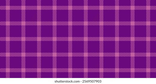 1950s textile pattern fabric, throw texture vector background. Popular plaid check seamless tartan in purple and pink colors palette.