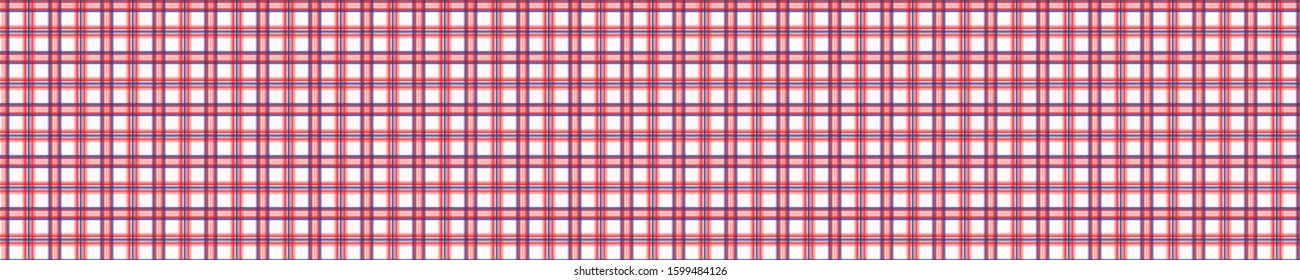 1950s Vector gingham summer  seamless banner pattern. Pink red blue check plaid grid background. Modern bright washi tape. Retro vintage 1950s style ribbon trim edging. 