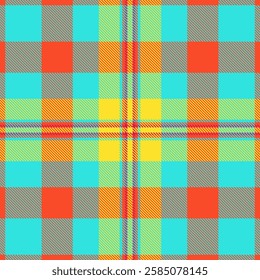 1950s vector textile plaid, styling check seamless tartan. Multicultural texture background fabric pattern in teal and red colors palette.