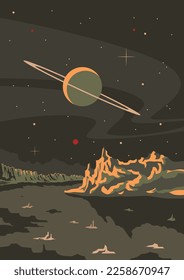 1950s Vintage Style Space Landscape Fantastic Poster