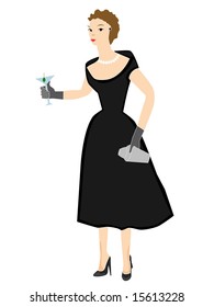 1950s woman holding cocktail isolated Vector