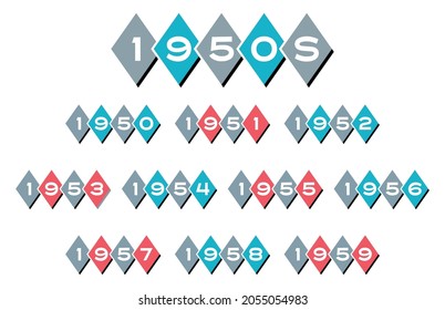 1950s Year Labels | Mid-Century Calendar Headers and Timeline Clipart Set | Stylized Retro Banners. Graphic Resource for Reunions, Scrapbooks and More | Vintage Fifties Sign