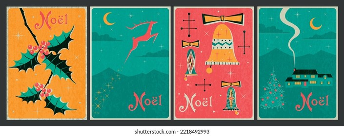 1950s-1960s Mid Century Modern Design Noel Greeting Cards Set