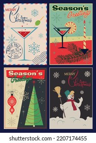 1950s-1960s Vintage Style Christmas And New Year Mid Century Modern Posters Set