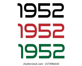 1952 year. Year set for comemoration in black, red and green. Vetor with background white.