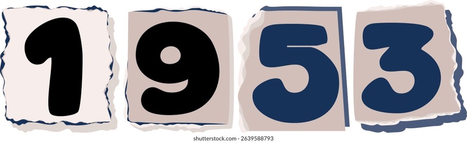1953 Retro torn paper number Design art