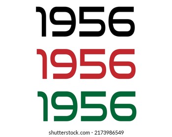 1956 year. Year set for comemoration in black, red and green. Vetor with background white.