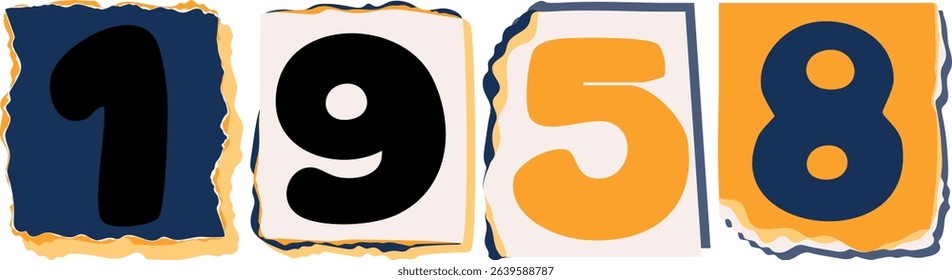 1958 Retro torn paper number Design art