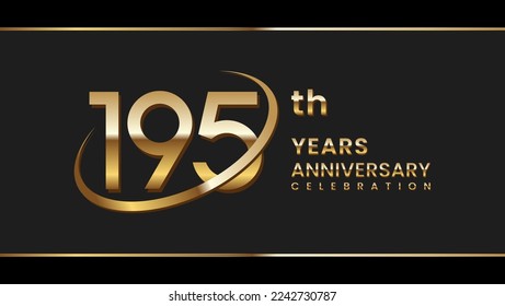 195th anniversary logo design with gold ring. Logo Vector Illustration