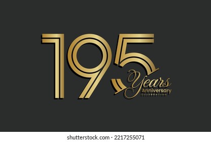 195th Anniversary logo type. Anniversary Celebration template design with gold color for celebration event, invitation, greeting, web template, flyer, banner, double line logo, vector illustration