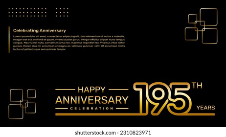 195th year anniversary template design with gold color, vector template illustration