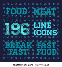196 food and drink thin vector icon set