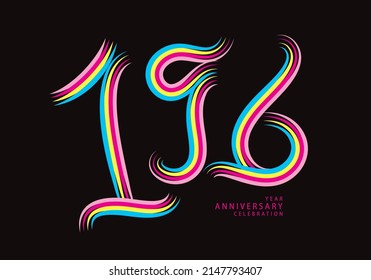 196 number design vector, graphic t shirt, 196 years anniversary celebration logotype colorful line, 196th birthday logo, Banner template, logo number elements for invitation card, poster, t-shirt.