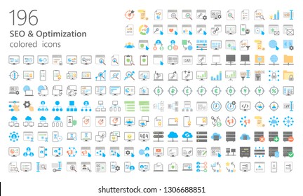 196 SEO colored  icons.
Was created with grids for pixel perfect. 