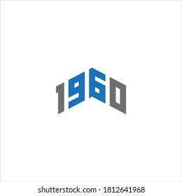 1960 Unique modern flat abstract logo design with blue and gray color.